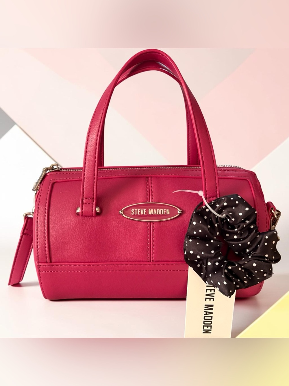 NWT Steve Madden Raspberry Pink Satchel Crossbody Bag with Polka Dot Scrunchie